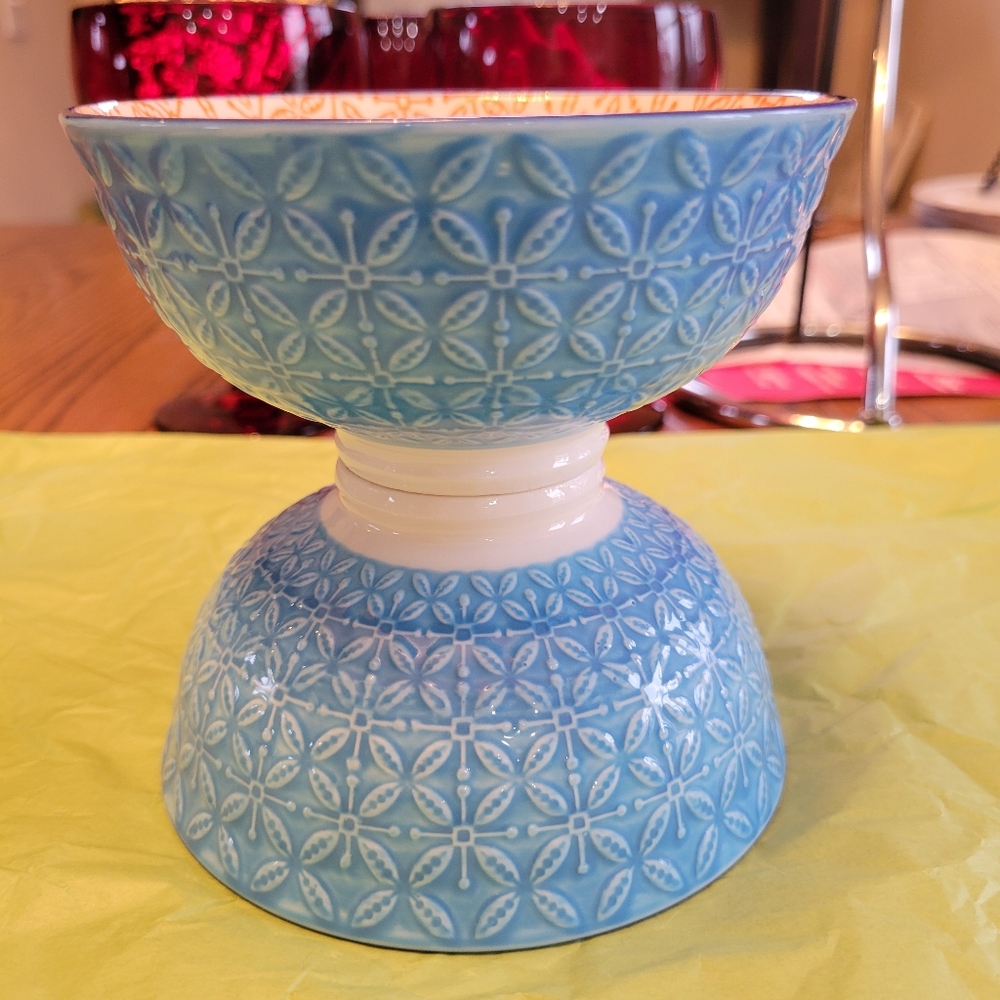 BIA Rice Ramen Cereal Soup Ice Cream Bowls ~ Blue & Orange ~ Pretty! ~ Like New! - Picture 3 of 16